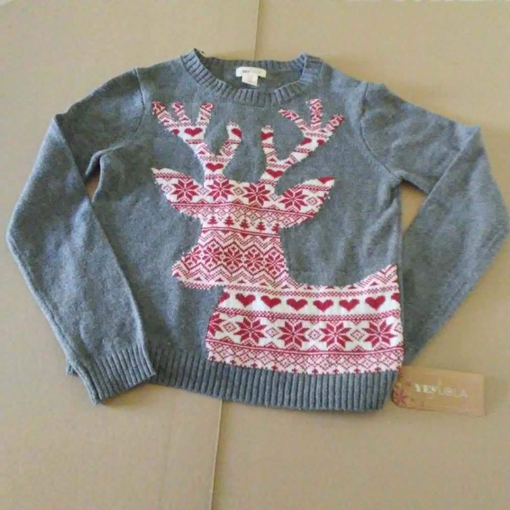 Yes Lola Crewneck Raindeer Holiday Sweater